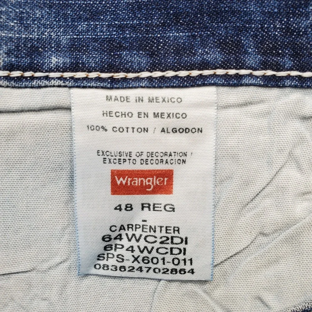 Wrangler Carpenter Shorts Mens 48‎ Blue Dungarees Loose Fit High Rise Flat Front